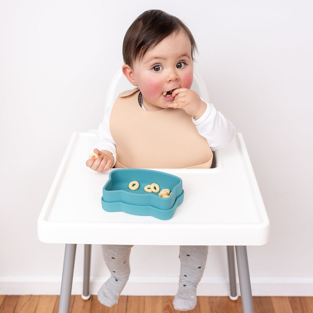 We Might Be Tiny silicone bib with food catcher - Beige