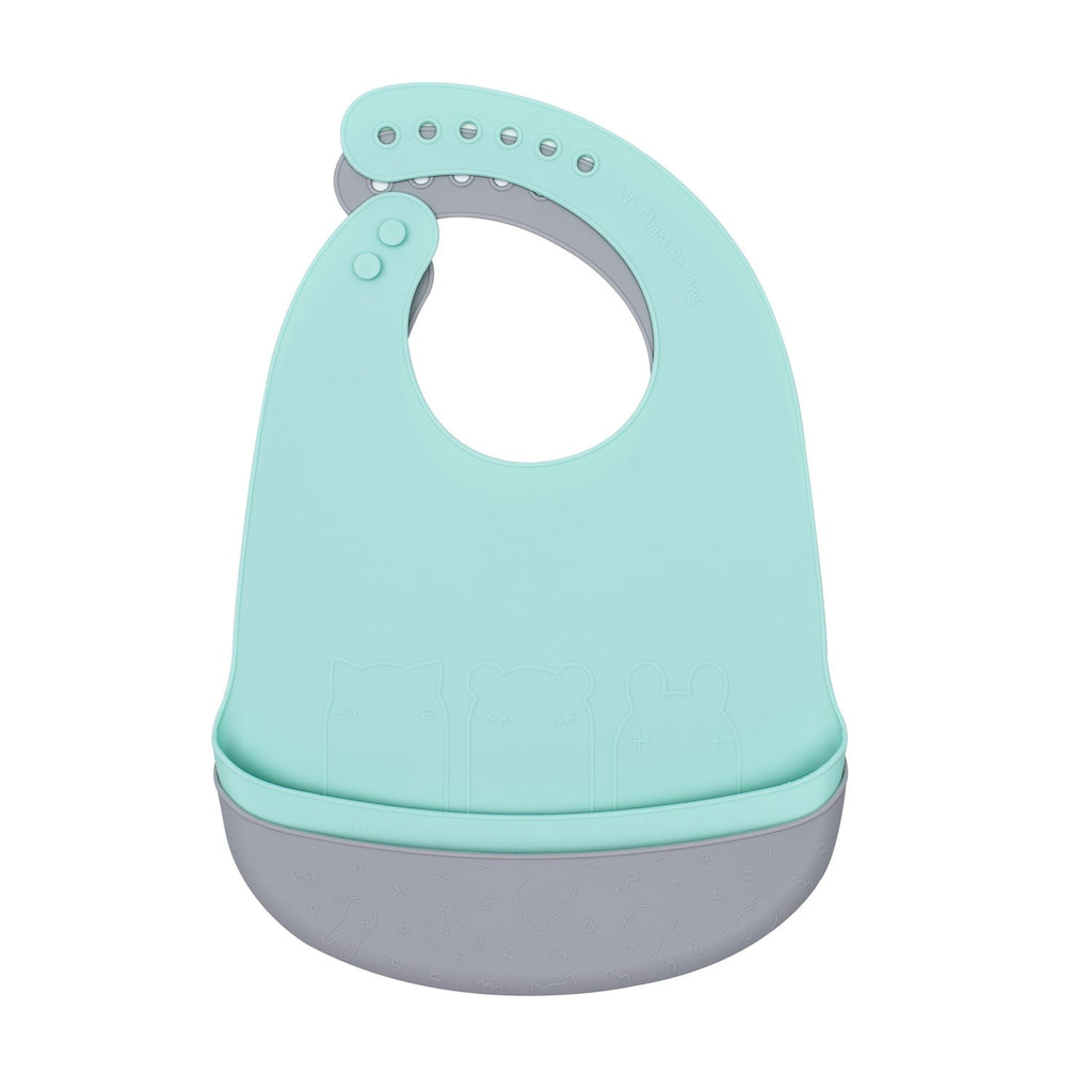 We Might Be Tiny silicone bib with food catcher - Mint and Grey