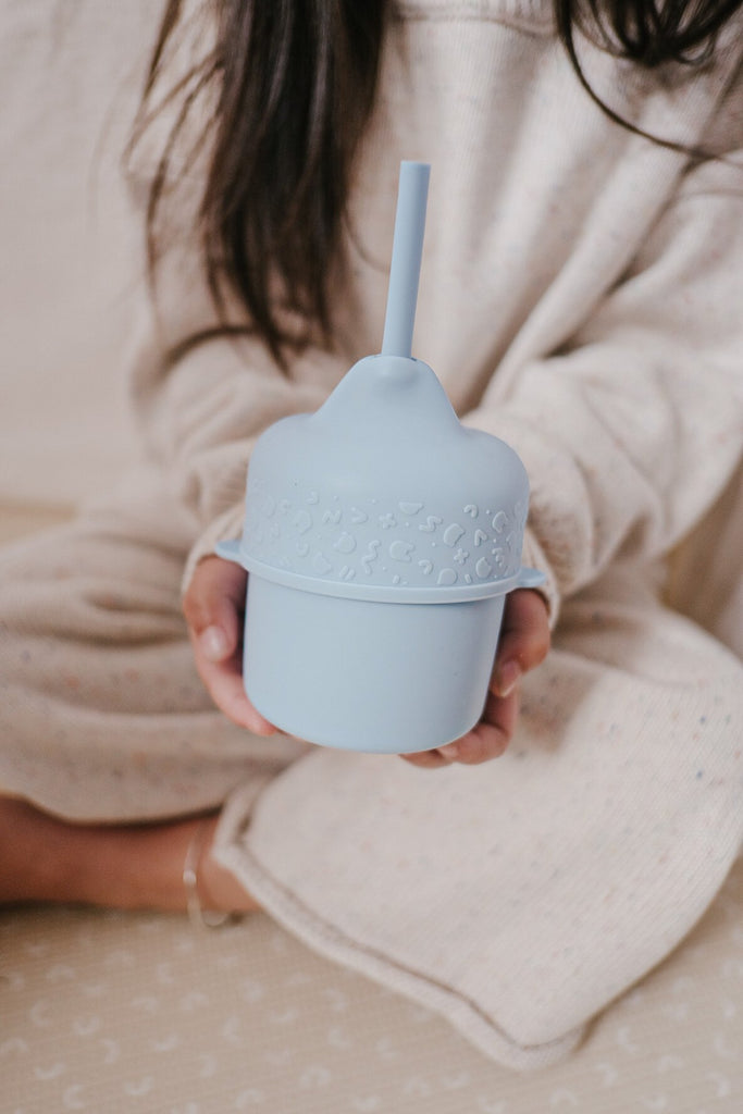 Silicone Sippy Lid in Powder Blue by @little.grateful.hearts